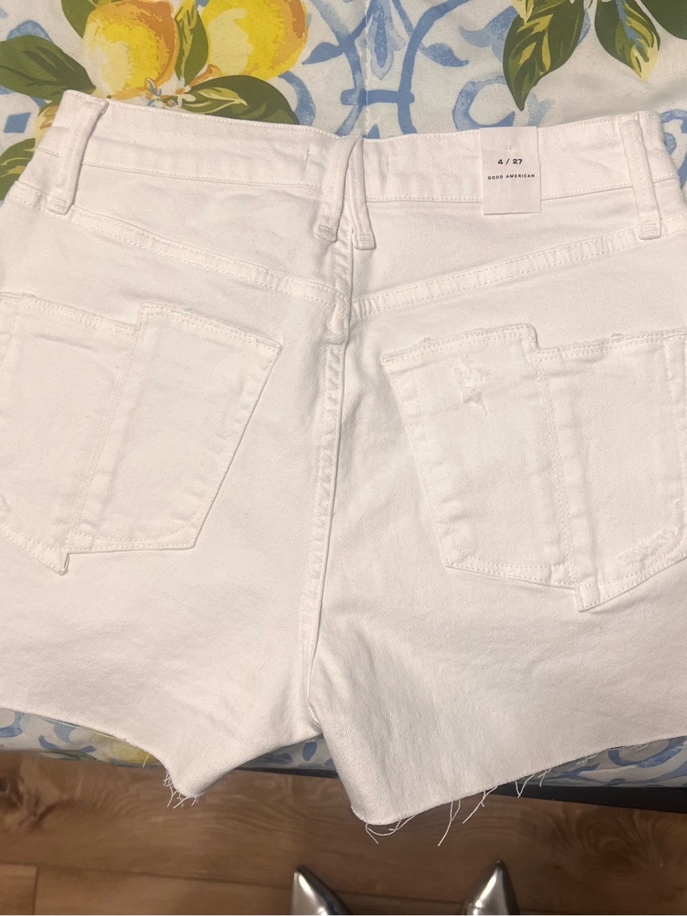 Good American White Denim High-Rise Shorts